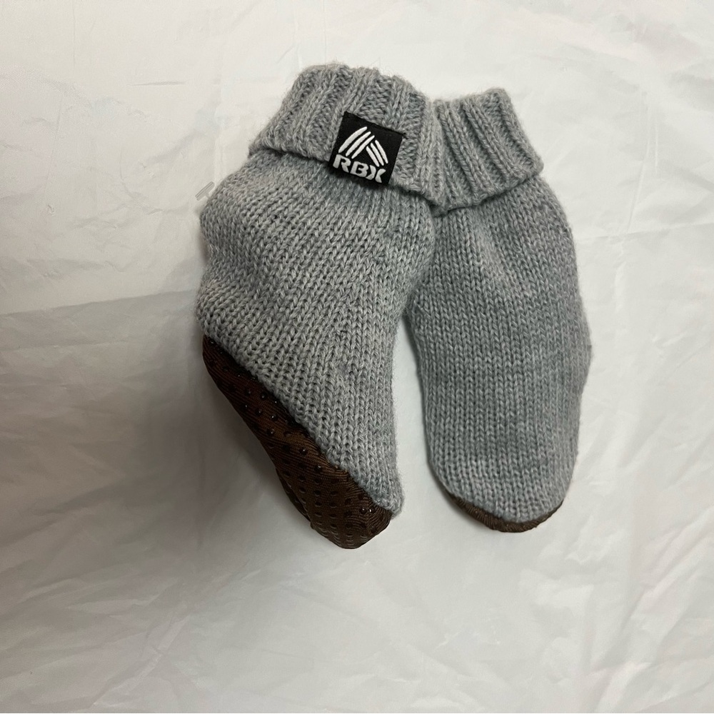 RBX Gray and Brown Knit Slipper Socks for infant boy new never worn without tags